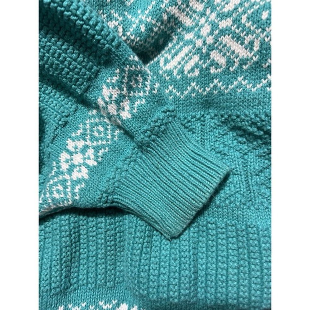 Vintage Saks Fifth Av Teal Sweater Made In Italy XL White Snowflake Pattern - Picture 14 of 15